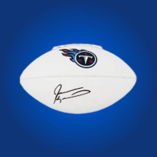 Jevon Kearse signed Titans logo football, showcasing “The Freak’s” signature and Titans logo.