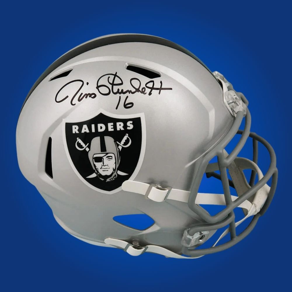 Jim Plunkett Signed Las Vegas Raiders Silver Replica Helmet