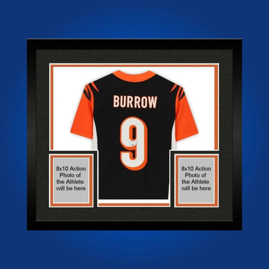 Framed Cincinnati Bengals custom jersey signed by Joe Burrow with Certificate of Authenticity.