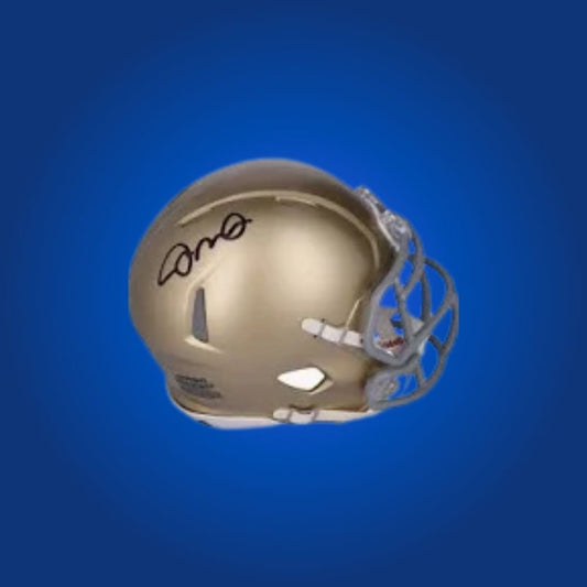 Joe Montana signed Notre Dame Fighting Irish mini helmet—premier collectible for Notre Dame fans and Montana memorabilia seekers.