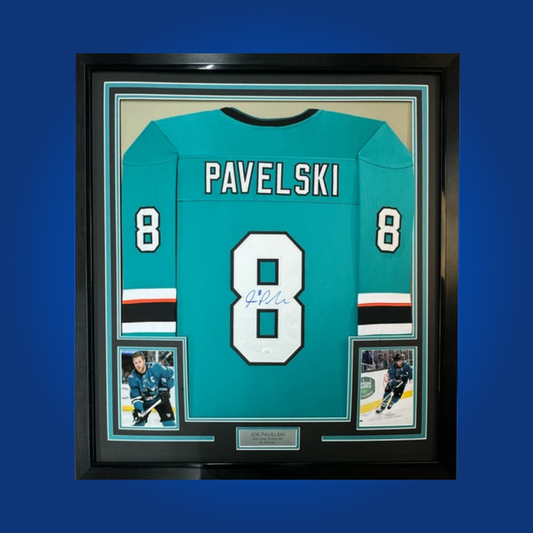 Joe Pavelski Signed San Jose Sharks Full Framed White Jersey