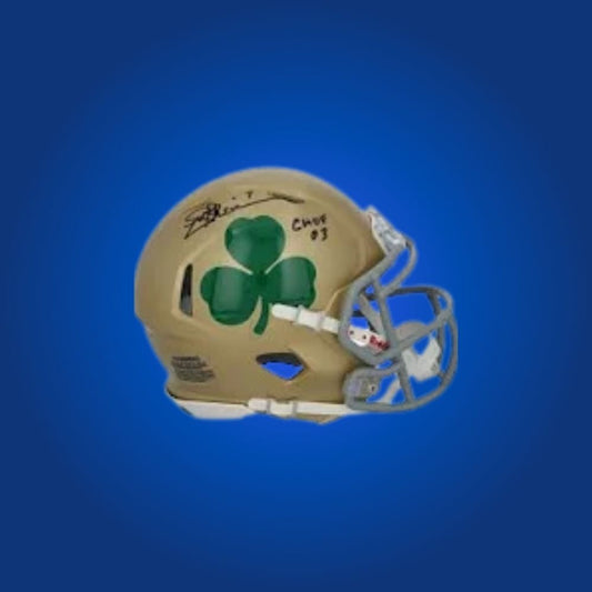 Joe Theismann signed Notre Dame Fighting Irish mini helmet—unique collectible for Irish fans and memorabilia seekers.