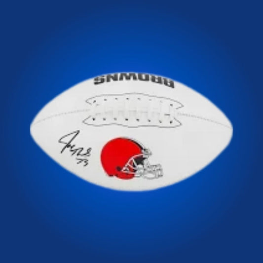 Joe Thomas signed Cleveland Browns logo football, a valuable collectible for Browns fans, certificate of authenticity included.