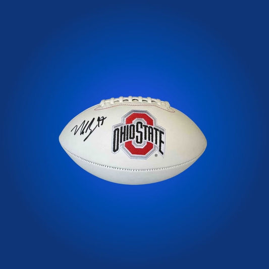 Joey Bosa autographed Ohio State Buckeyes white logo football, excellent collectible for Ohio State fans and memorabilia collectors.