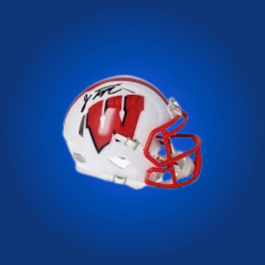 Jonathan Taylor signed Wisconsin Badgers mini helmet—must-have for Badgers fans and Taylor memorabilia enthusiasts.