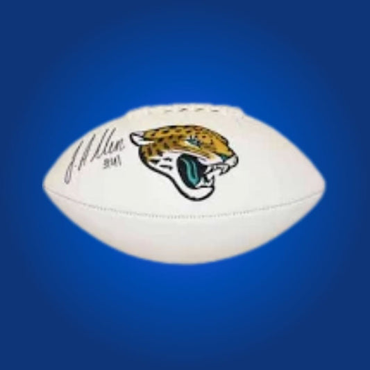 Josh Allen signed Jacksonville Jaguars logo football, a top-tier collectible for loyal Jaguars fans, authenticated for peace of mind.
