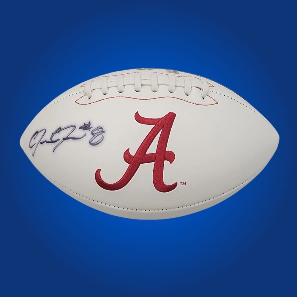 Autographed Alabama Crimson Tide logo football signed by Josh Jacobs, perfect for memorabilia collectors and Alabama fans.