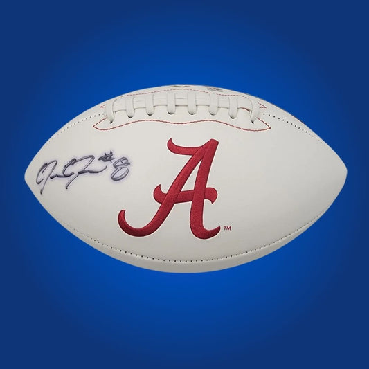 Autographed Alabama Crimson Tide logo football signed by Josh Jacobs, perfect for memorabilia collectors and Alabama fans.