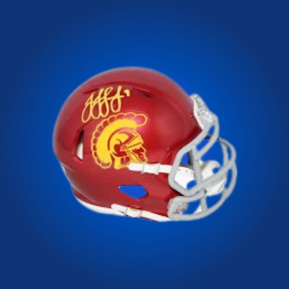 JuJu Smith-Schuster signed USC Trojans mini helmet—must-have collectible for USC fans and Smith-Schuster supporters.