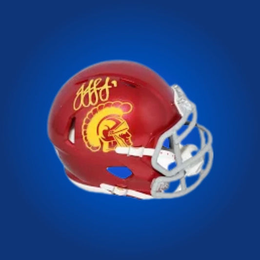 JuJu Smith-Schuster signed USC Trojans mini helmet—must-have collectible for USC fans and Smith-Schuster supporters.