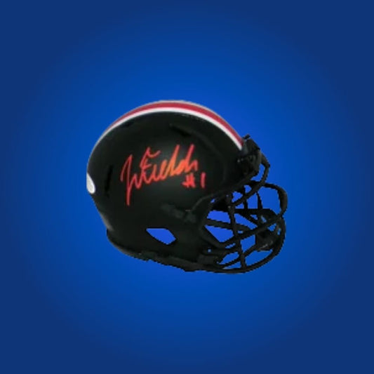 Justin Fields signed Ohio State Buckeyes mini helmet—essential collectible for Ohio State fans and Fields memorabilia collectors.