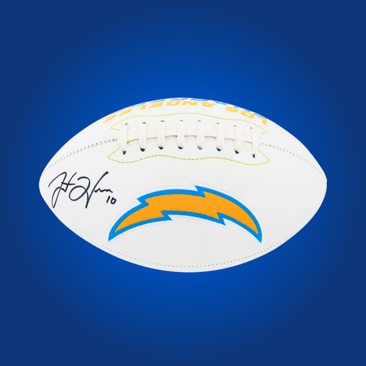 Justin Herbert signed Los Angeles Chargers logo football, featuring his autograph, perfect for Chargers fans.