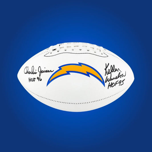 Kellen Winslow signed Los Angeles Chargers logo football, a prized piece for dedicated Chargers supporters, certificate of authenticity included.