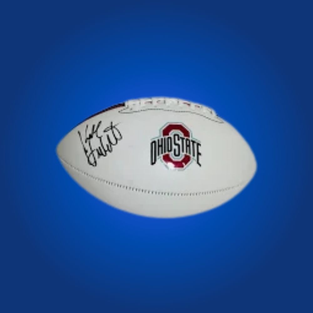 Kirk Herbstreit autographed Ohio State Buckeyes white logo football, must-have memorabilia for Buckeyes supporters and college football collectors.