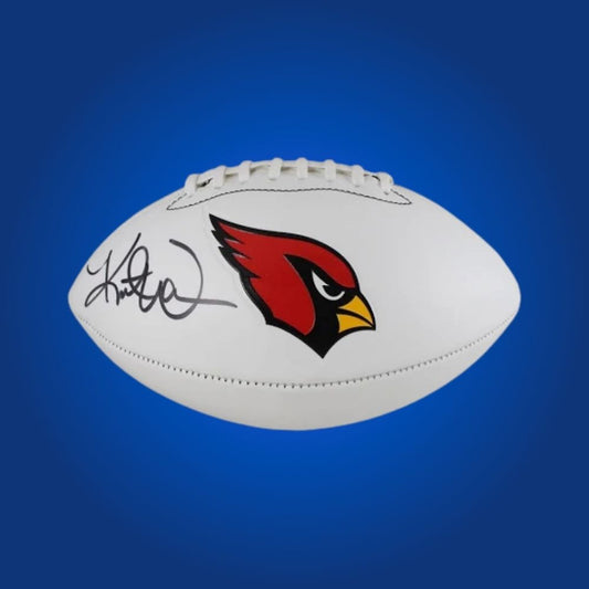 Kurt Warner signed Arizona Cardinals logo football—ideal for Cardinals memorabilia collectors, authenticated and ready for display.