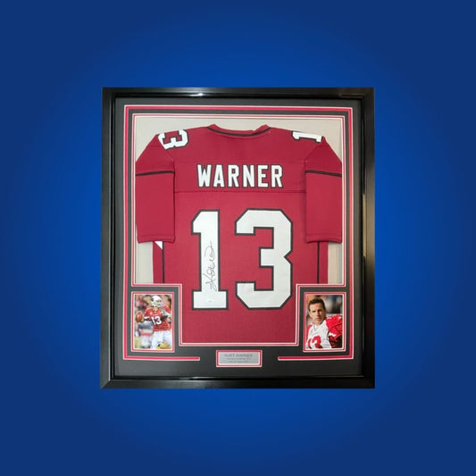 Kurt Warner Signed Full Framed Custom Framed Arizona Cardinals Jersey