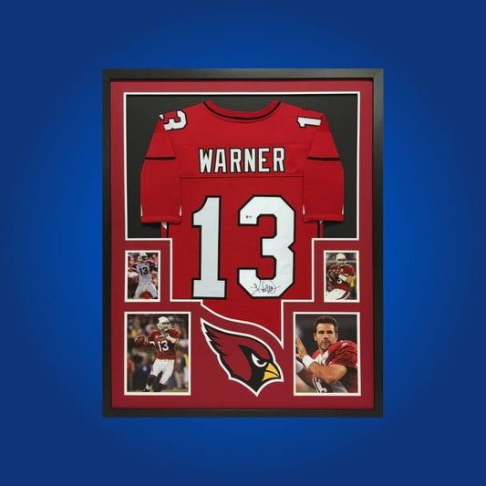 Autographed Arizona Cardinals custom jersey by Kurt Warner with Certificate of Authenticity.