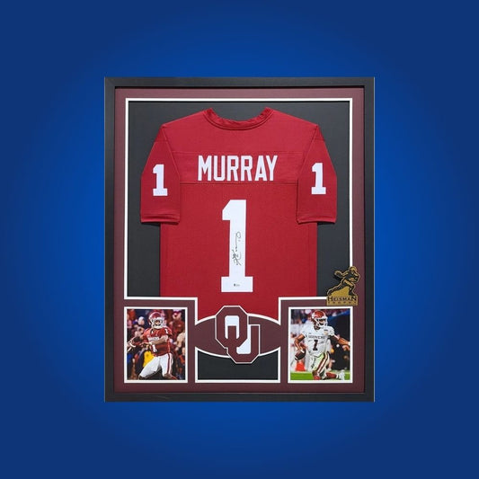 Kyler Murray Signed Full Framed Custom Oklahoma Sooners Jersey – autographed memorabilia, electrifying quarterback collectible, a must-have for Oklahoma supporters.