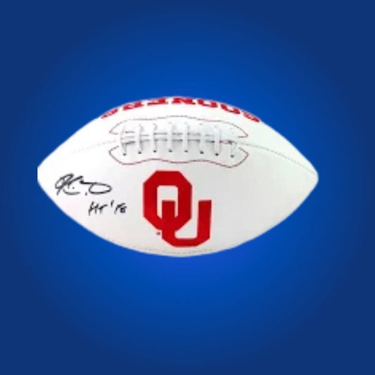Kyler Murray autographed Oklahoma Sooners white logo football, exceptional memorabilia for Sooners supporters and collectors.
