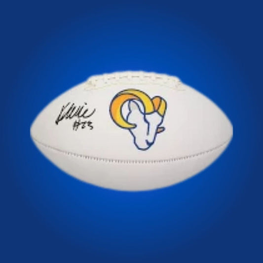 Kyren Williams signed Los Angeles Rams logo football, a must-have for dedicated Rams enthusiasts, authenticated and perfect for any collection.