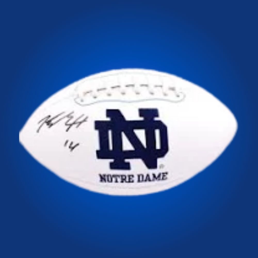 Kyren Williams autographed Notre Dame Fighting Irish white logo football, prized memorabilia for Fighting Irish fans and collectors.