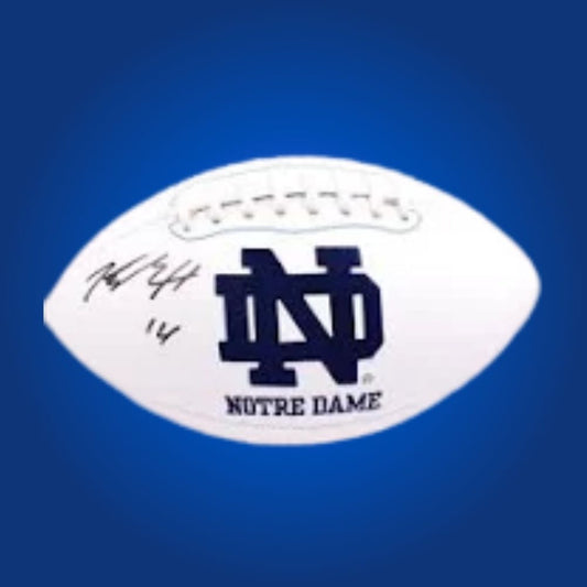 Kyren Williams autographed Notre Dame Fighting Irish white logo football, prized memorabilia for Fighting Irish fans and collectors.