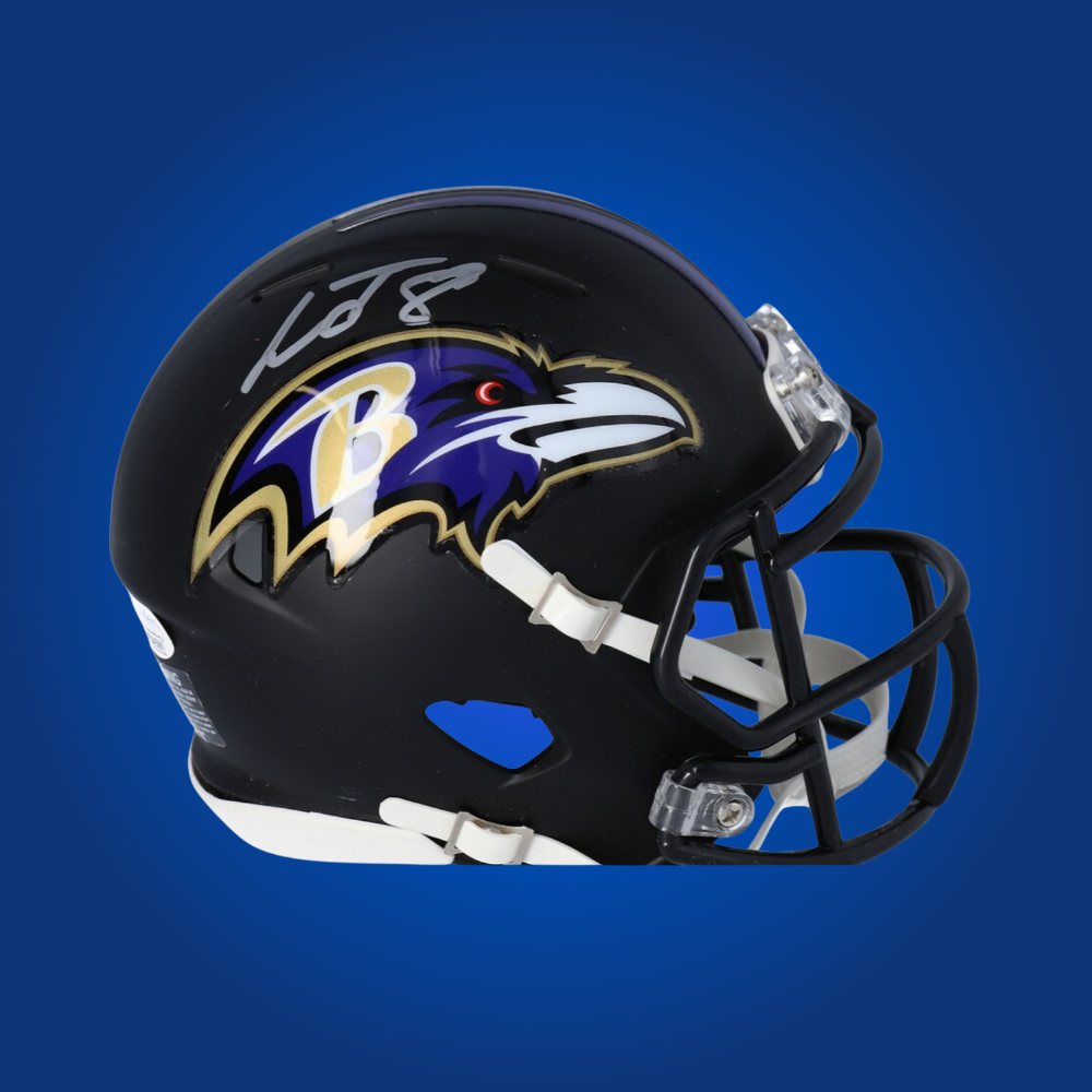 Baltimore Ravens mini helmet signed by Lamar Jackson with Certificate of Authenticity