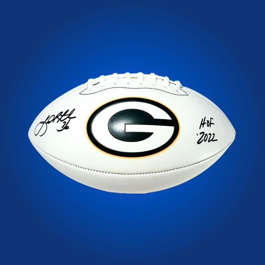 LeRoy Butler signed Green Bay Packers embroidered NFL football with white panels and logo, includes Certificate of Authenticity and hologram