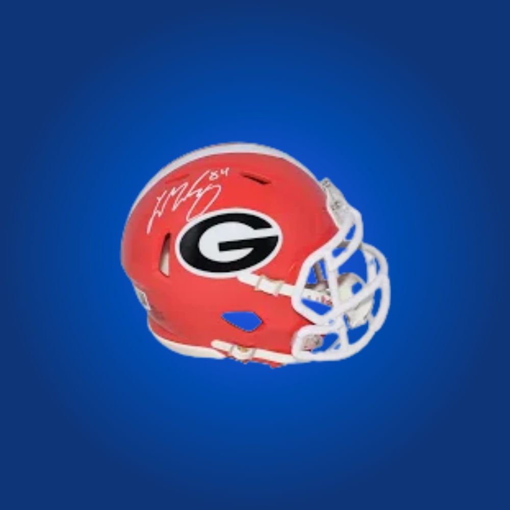 Ladd McConkey autographed Georgia Bulldogs mini helmet, must-have collectible for Georgia supporters and McConkey enthusiasts.