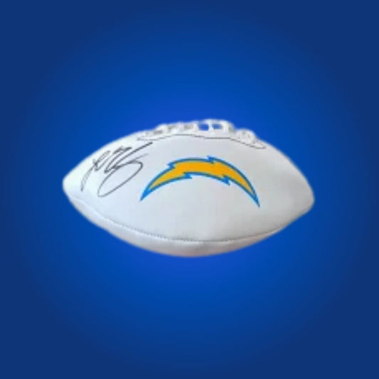 Ladd McConkey signed Los Angeles Chargers logo football, a standout item for Chargers memorabilia collections, certified authentic and ready for display.