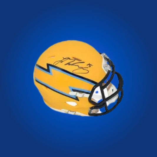 Los Angeles Chargers Yellow AMP Speed Mini Helmet signed by Ladd McConkey, Certificate of Authenticity included
