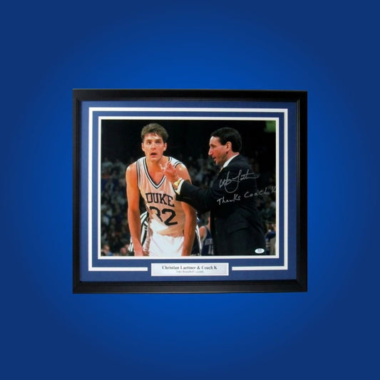 Laettner w/Coach K Signed 16x20