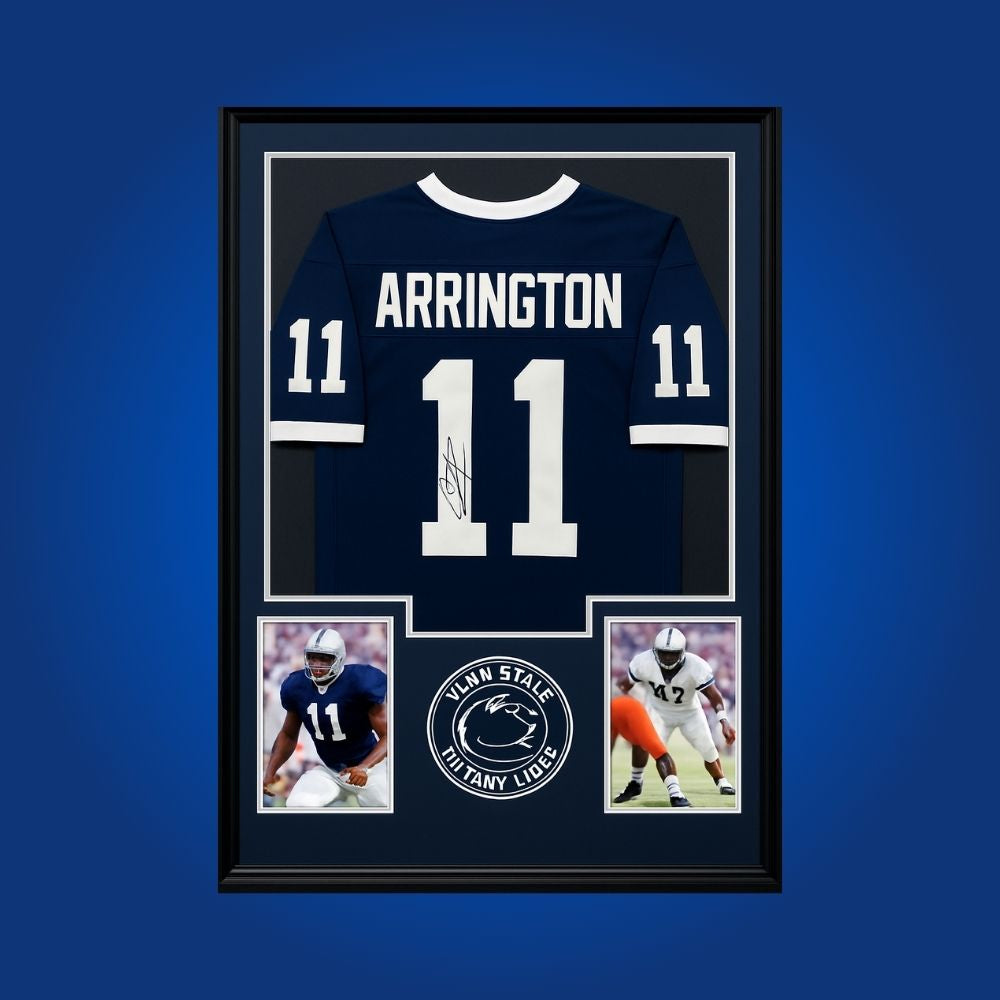 Lavar Arrington Signed Full Framed Custom Penn State Nittany Lions Jersey – autographed memorabilia, All-American linebacker collectible, centerpiece for Penn State supporters.