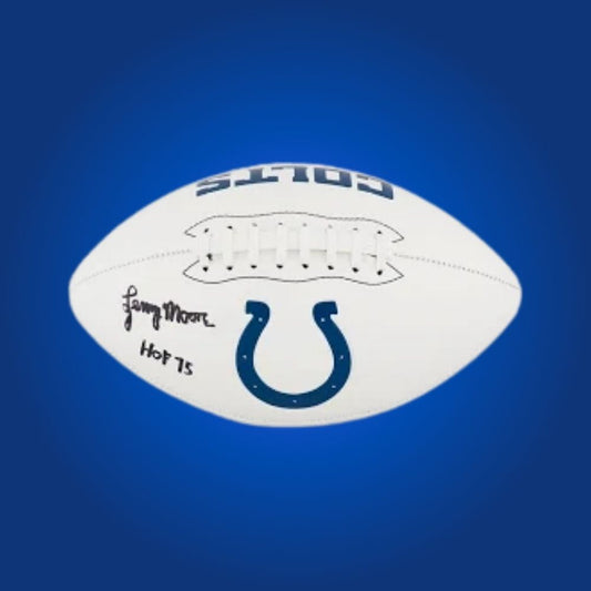 Lenny Moore signed Indianapolis Colts logo football, a classic collectible for passionate Colts supporters, authenticated and display-ready.