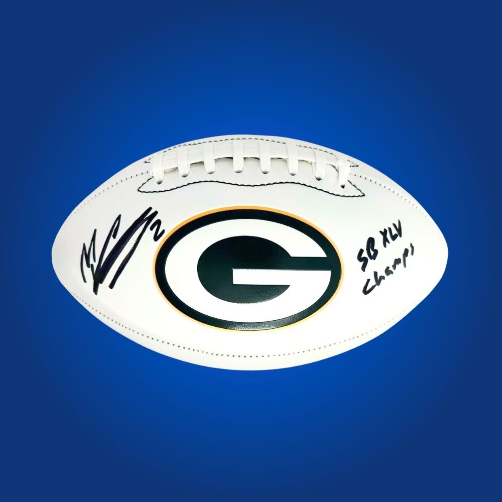 Mason Crosby signed Green Bay Packers embroidered NFL football with white panels and logo, includes Certificate of Authenticity