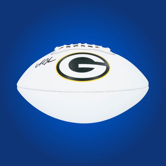 Matthew Golden signed Green Bay Packers embroidered NFL football with white panels and Packers logo, includes Certificate of Authenticity