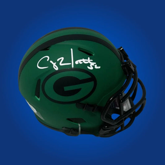 Signed Riddell RAVE Speed mini helmet by Green Bay Packers Super Bowl champion Clay Matthews, with COA authentication.