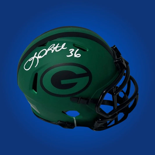 Autographed Riddell RAVE Speed mini helmet signed by Green Bay Packers Hall of Famer Leroy Butler, with COA authentication.