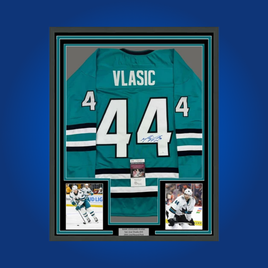 Marc-Edouard Vlasic Signed San Jose Sharks Full Framed White Jersey