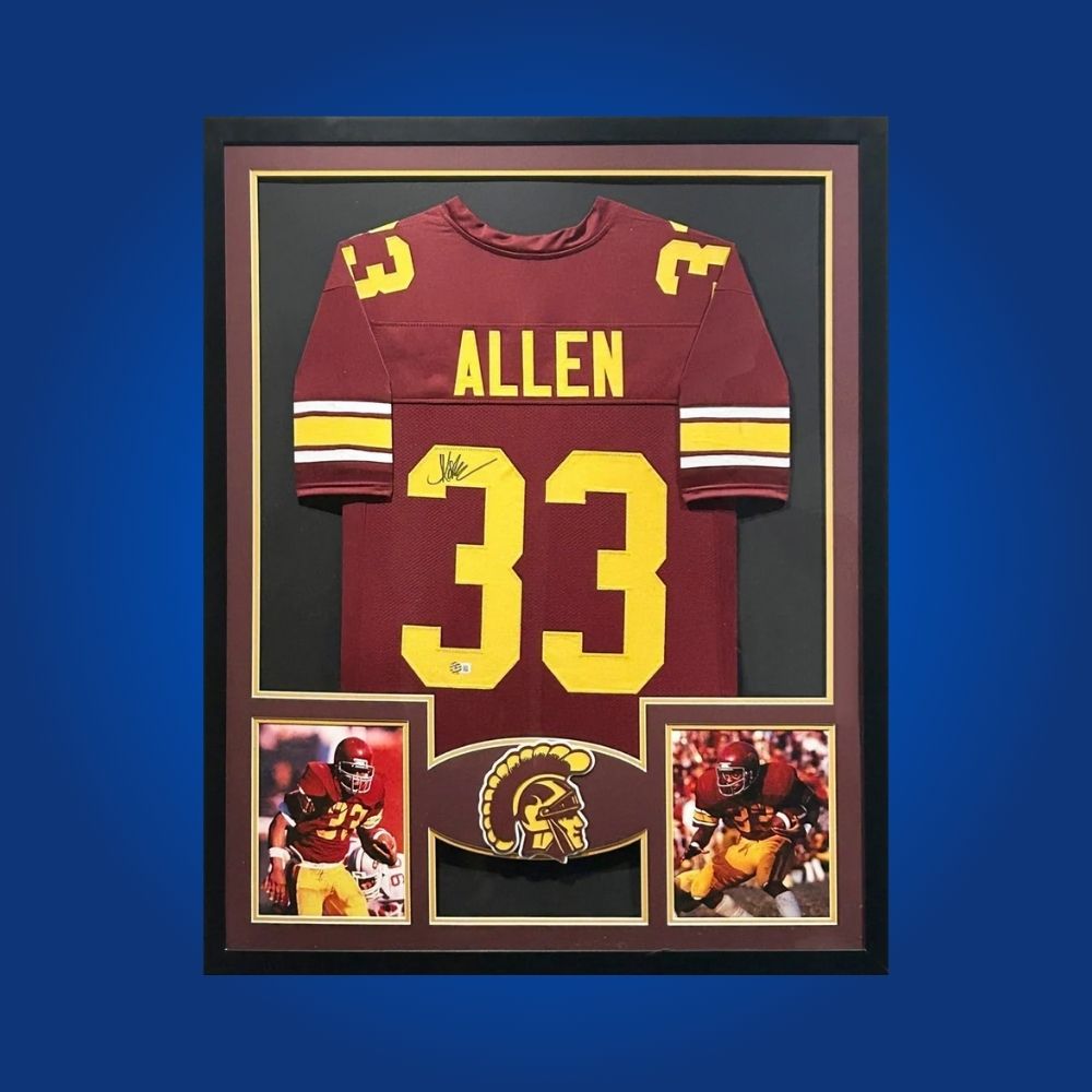 Marcus Allen Signed Full Framed Custom USC Trojans Jersey – autographed memorabilia, legendary running back collectible, Hall of Fame Trojans piece.