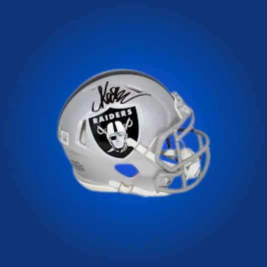 Las Vegas Raiders Silver Speed Mini Helmet autographed by Marcus Allen, Certificate of Authenticity included