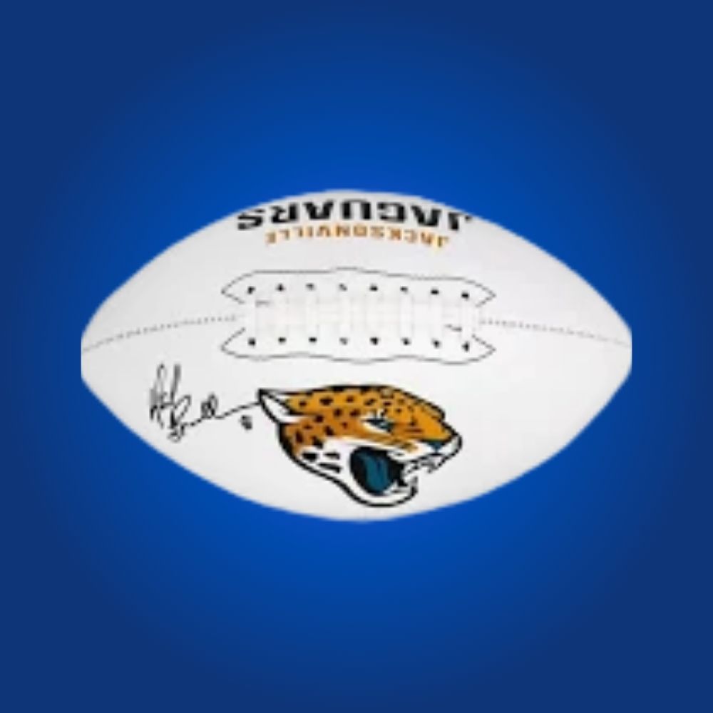 Mark Brunell signed Jacksonville Jaguars logo football, a valuable collectible for Jaguars enthusiasts, certified authentic and ideal for fans and collectors.
