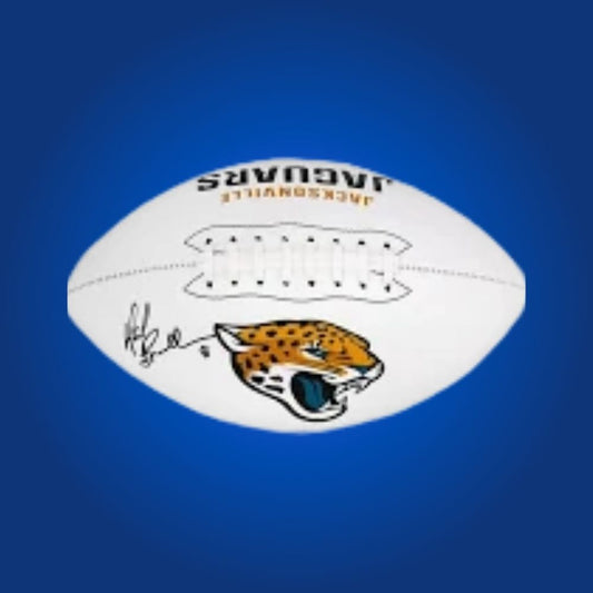 Mark Brunell signed Jacksonville Jaguars logo football, a valuable collectible for Jaguars enthusiasts, certified authentic and ideal for fans and collectors.