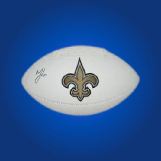 Marshon Lattimore autographed New Orleans Saints logo football, signature on white panel.