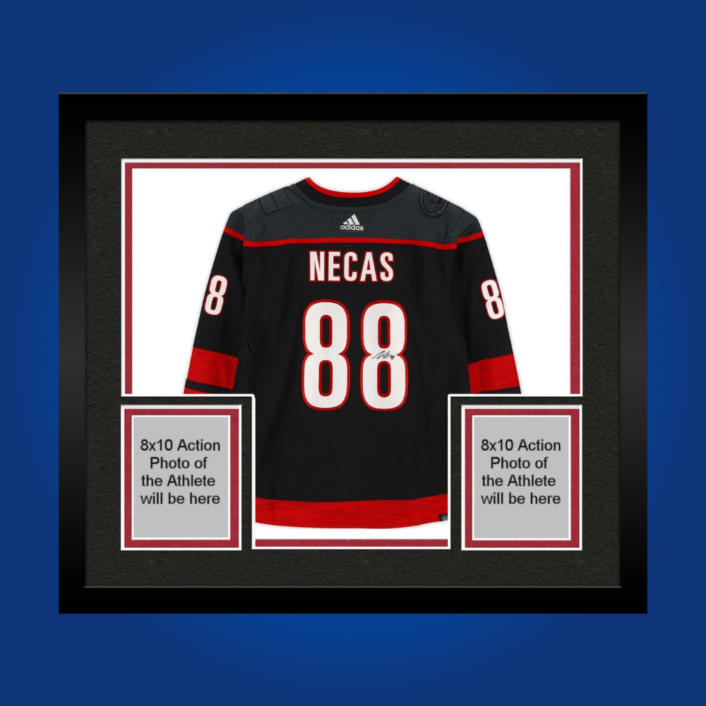 Martin Necas’ full framed Carolina Hurricanes black jersey, personally signed, offers fans and collectors an exciting piece spotlighting a dynamic young talent’s impact on the team.
