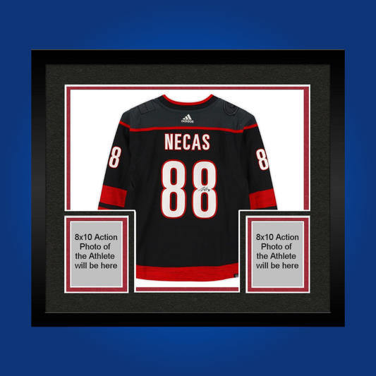 Martin Necas’ full framed Carolina Hurricanes black jersey, personally signed, offers fans and collectors an exciting piece spotlighting a dynamic young talent’s impact on the team.