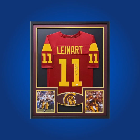 Matt Leinart Signed Full Framed Custom USC Trojans Jersey – autographed memorabilia, Heisman-winning quarterback collectible, perfect for USC enthusiasts.