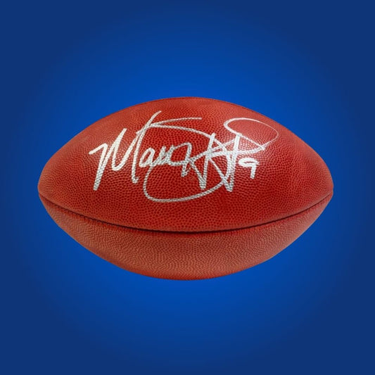Matthew Stafford hand-signed Los Angeles Rams logo football, showcasing signature and official team graphics. A unique collectible for Rams fans and Stafford memorabilia collectors. Includes Certificate of Authenticity. Images may differ for catalog uniformity.