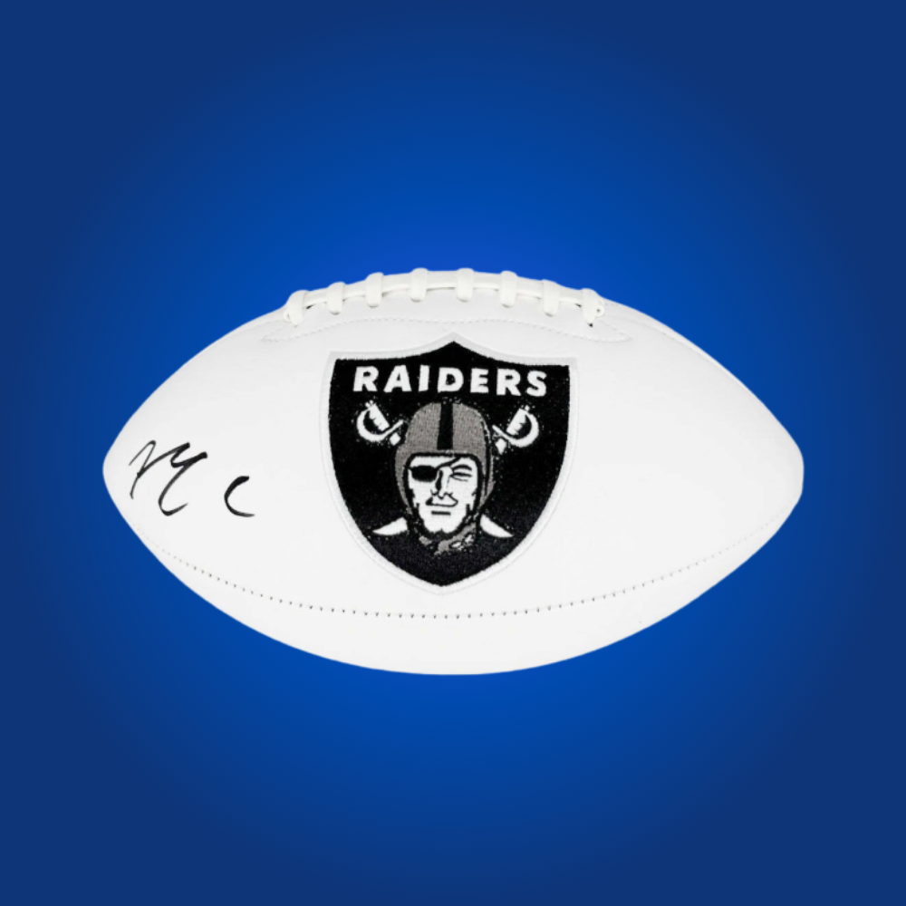 Maxx Crosby signed Las Vegas Raiders logo football, with his autograph, great for Raiders supporters.