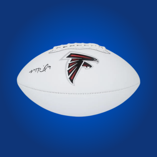Michael Penix signed Atlanta Falcons logo football with his autograph, great for Falcons fans and football collectors.
